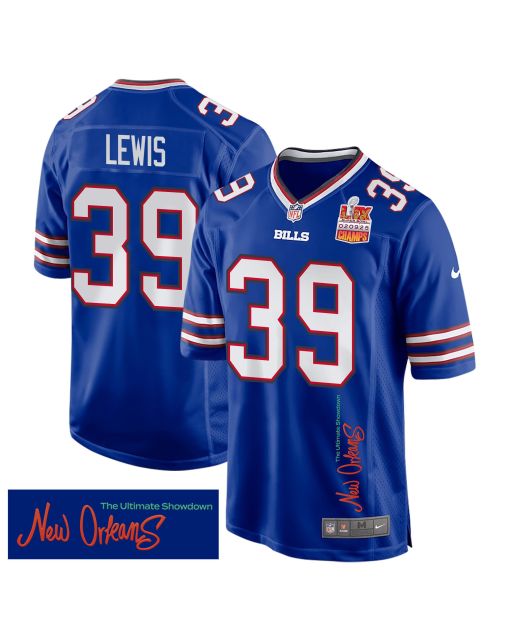 Cam Lewis 39 Buffalo Bills Super Bowl LIX Champions Patch ‘New Orleans – The Ultimate Showdown’ EMBROIDERED Game Men Jersey – Royal