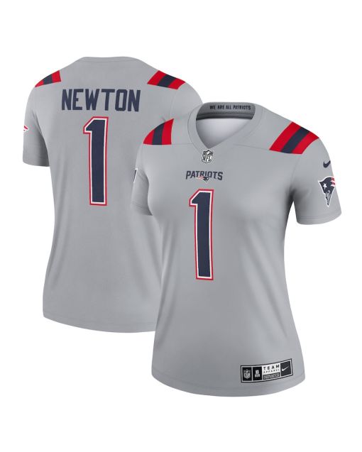 Cam Newton 1 New England Patriots Women Inverted Legend Jersey – Gray