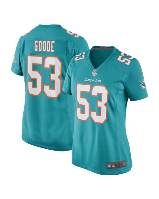 Cameron Goode 53 Miami Dolphins Women Game Jersey – Aqua