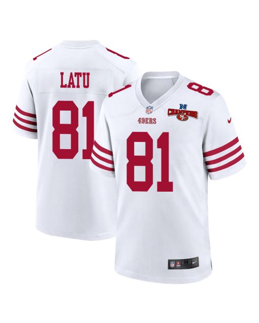 Cameron Latu 81 San Francisco 49ers NFC Champions Patch Game Men Jersey – White