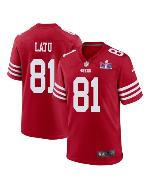 Cameron Latu 81 San Francisco 49ers Super Bowl LVIII Patch Game Men Jersey – Scarlet