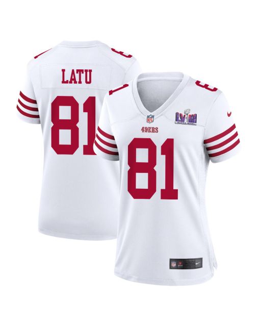 Cameron Latu 81 San Francisco 49ers Super Bowl LVIII Patch Game Women Jersey – White