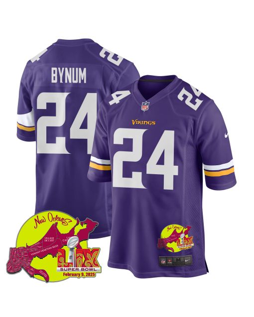 Camryn Bynum 24 Minnesota Vikings Super Bowl LIX New Orleans Patch Game Men Jersey – Purple