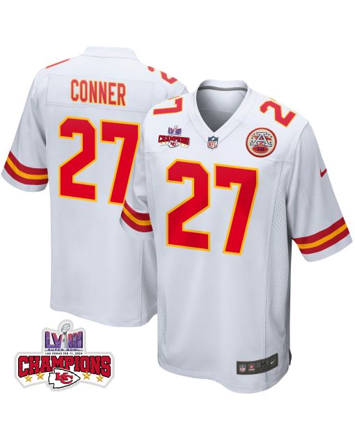 Chamarri Conner 27 Kansas City Chiefs Super Bowl LVIII Champions 4 Stars Patch Game Men Jersey – White