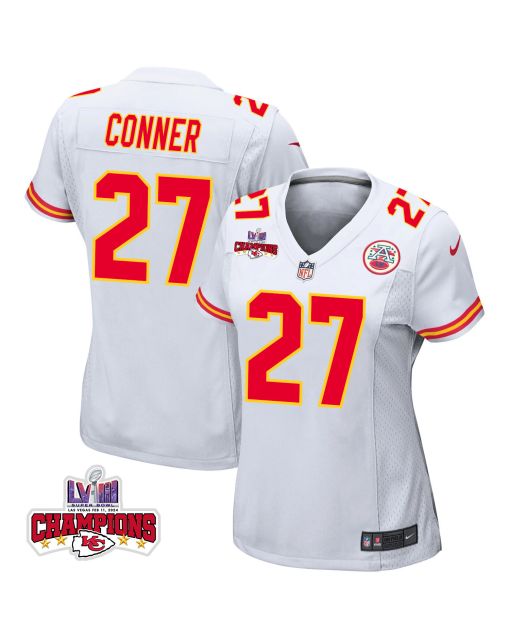 Chamarri Conner 27 Kansas City Chiefs Super Bowl LVIII Champions 4 Stars Patch Game Women Jersey – White
