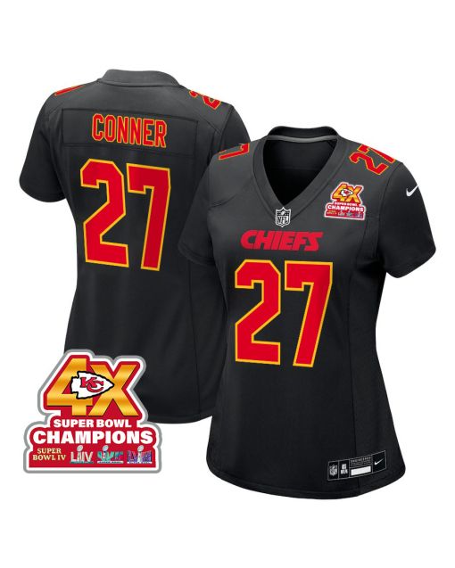 Chamarri Conner 27 Kansas City Chiefs Super Bowl LVIII Champions 4X Fashion Game Women Jersey – Carbon Black