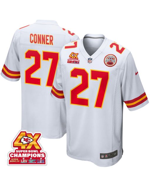 Chamarri Conner 27 Kansas City Chiefs Super Bowl LVIII Champions 4X Game Men Jersey – White