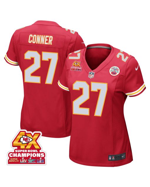 Chamarri Conner 27 Kansas City Chiefs Super Bowl LVIII Champions 4X Game Women Jersey – Red