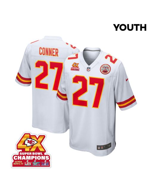 Chamarri Conner 27 Kansas City Chiefs Super Bowl LVIII Champions 4X Game YOUTH Jersey – White