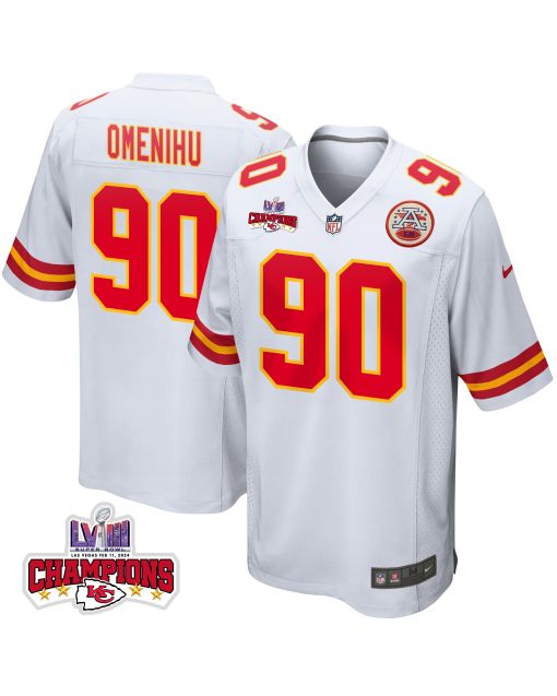 Charles Omenihu 90 Kansas City Chiefs Super Bowl LVIII Champions 4 Stars Patch Game Men Jersey – White