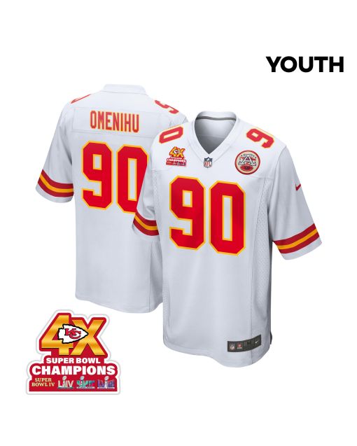 Charles Omenihu 90 Kansas City Chiefs Super Bowl LVIII Champions 4X Game YOUTH Jersey – White