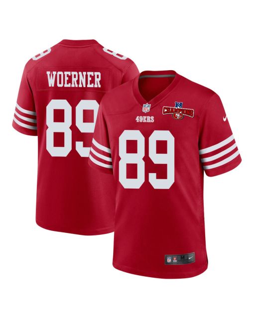 Charlie Woerner 89 San Francisco 49ers NFC Champions Patch Game Men Jersey – Scarlet