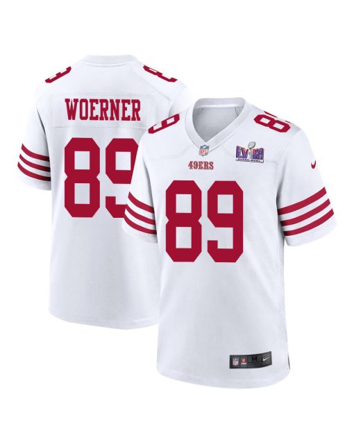 Charlie Woerner 89 San Francisco 49ers Super Bowl LVIII Patch Game Men Jersey – White
