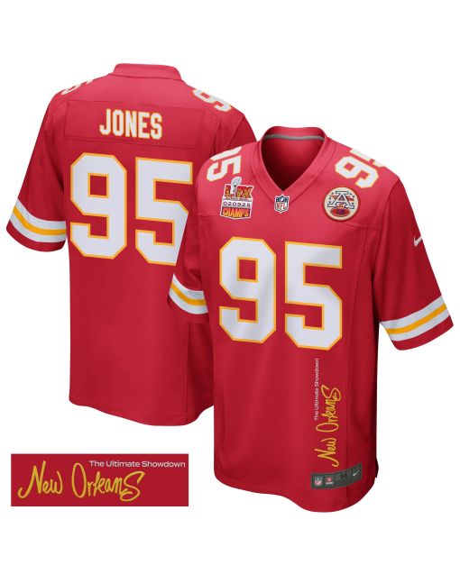 Chris Jones 95 Kansas City Chiefs Super Bowl LIX Champions Patch ‘New Orleans – The Ultimate Showdown’ EMBROIDERED Game Men Jersey – Red