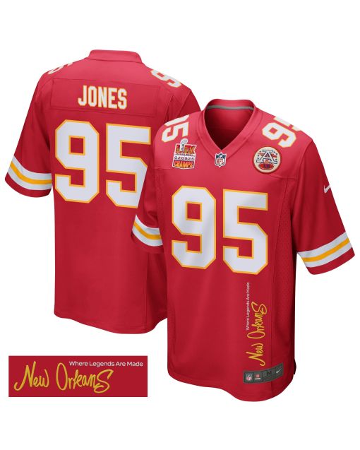 Chris Jones 95 Kansas City Chiefs Super Bowl LIX Champions Patch ‘New Orleans – Where Legends Are Made’ EMBROIDERED Game Men Jersey – Red
