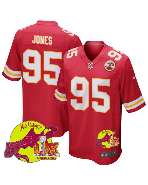 Chris Jones 95 Kansas City Chiefs Super Bowl LIX New Orleans Patch Game Men Jersey – Red