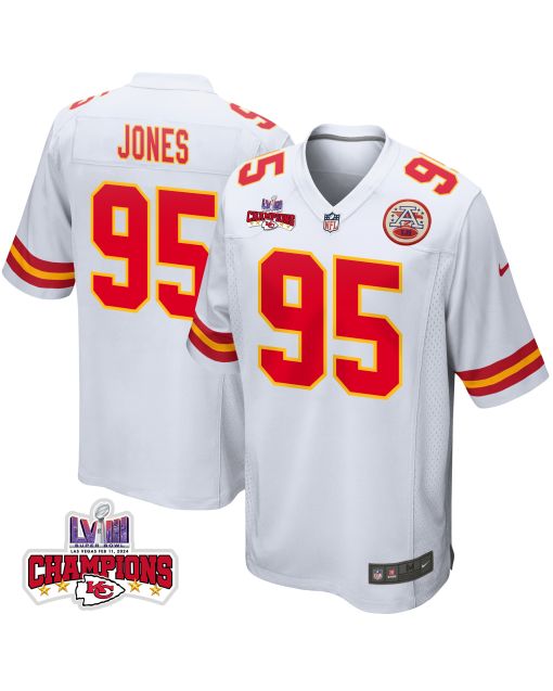 Chris Jones 95 Kansas City Chiefs Super Bowl LVIII Champions 4 Stars Patch Game Men Jersey – White
