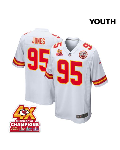Chris Jones 95 Kansas City Chiefs Super Bowl LVIII Champions 4X Game YOUTH Jersey – White