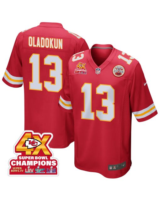Chris Oladokun 13 Kansas City Chiefs Super Bowl LVIII Champions 4X Game Men Jersey – Red