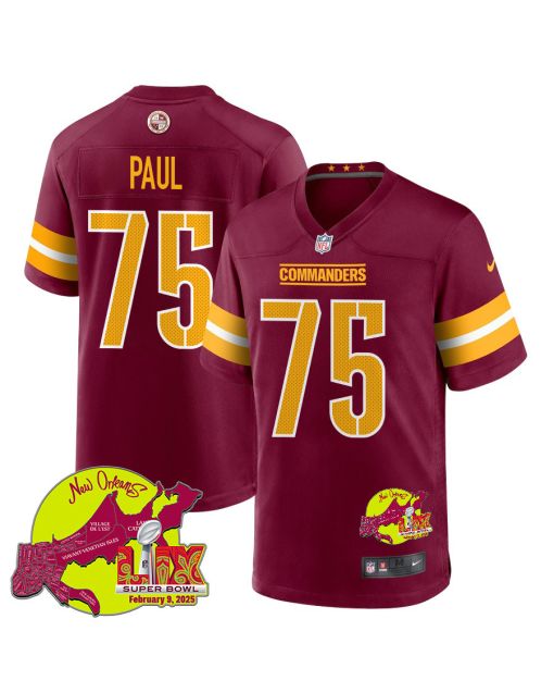 Chris Paul 75 Washington Commanders Super Bowl LIX New Orleans Patch Game Men Jersey – Burgundy