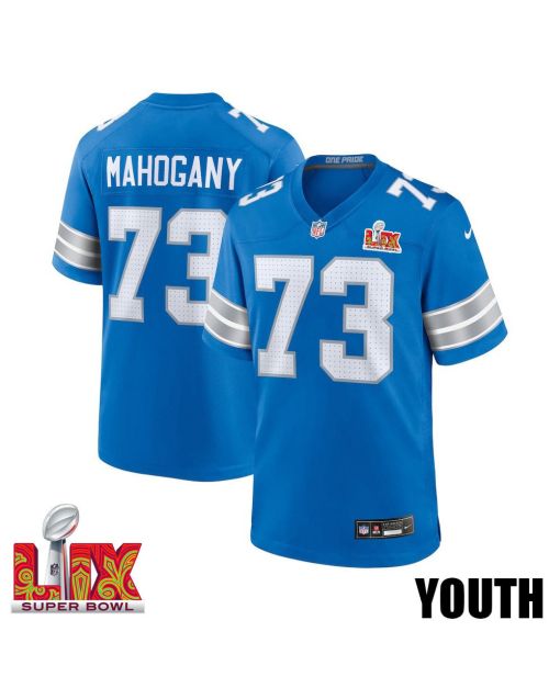 Christian Mahogany #73 Detroit Lions Super Bowl LIX YOUTH Jersey – Blue