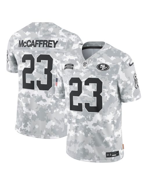 Christian McCaffrey 23 San Francisco 49ers 2024 Salute to Service Limited Men Jersey – Arctic Camo