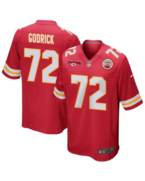 Chukwuebuka Godrick 72 Kansas City Chiefs AFC Champions Patch Game Men Jersey – Red