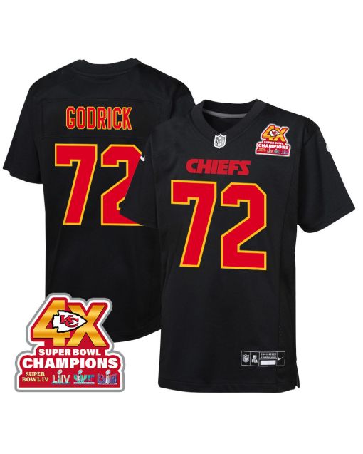 Chukwuebuka Godrick 72 Kansas City Chiefs Super Bowl LVIII Champions 4X Fashion Game YOUTH Jersey – Carbon Black