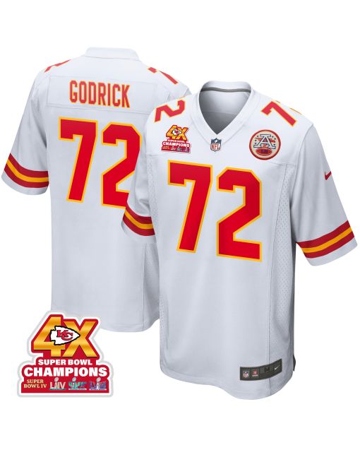 Chukwuebuka Godrick 72 Kansas City Chiefs Super Bowl LVIII Champions 4X Game Men Jersey – White
