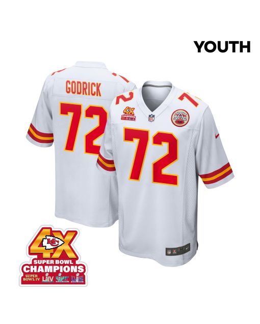 Chukwuebuka Godrick 72 Kansas City Chiefs Super Bowl LVIII Champions 4X Game YOUTH Jersey – White