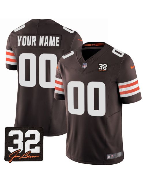 Cleveland Browns Jim Brown Memorial Patch Game Men Custom Jersey – Brown