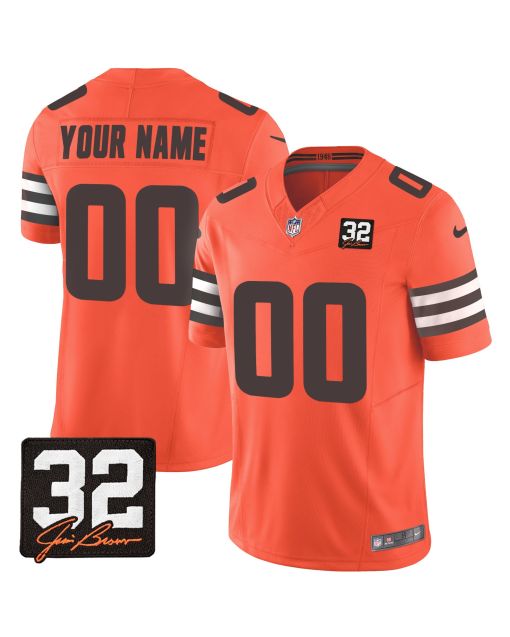 Cleveland Browns Jim Brown Memorial Patch Game Men Custom Jersey – Orange