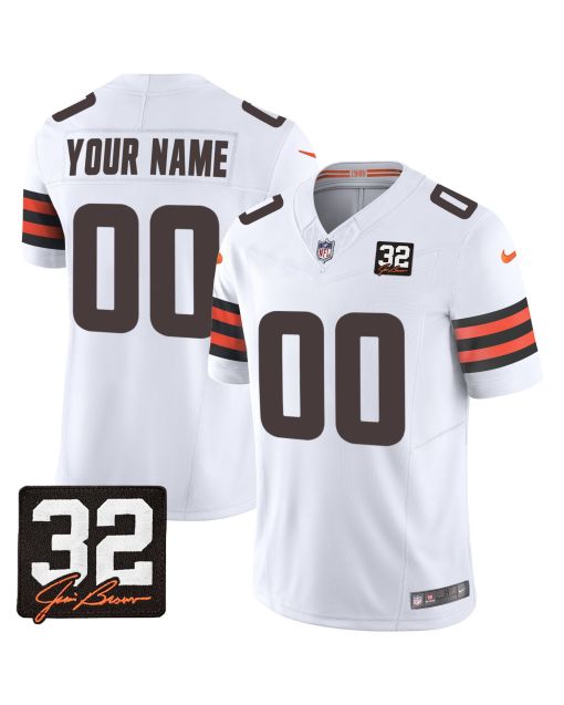 Cleveland Browns Jim Brown Memorial Patch Game Men Custom Jersey – White