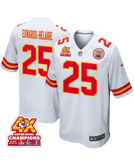Clyde Edwards-Helaire 25 Kansas City Chiefs Super Bowl LVIII Champions 4X Game Men Jersey – White