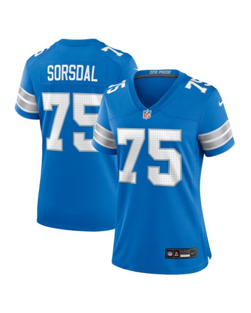 Colby Sorsdal 75 Detroit Lions Women’s Team Game Jersey – Blue