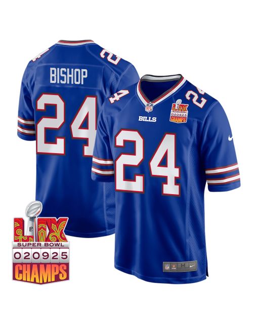 Cole Bishop 24 Buffalo Bills Super Bowl LIX Champions Patch Game Men Jersey – Royal