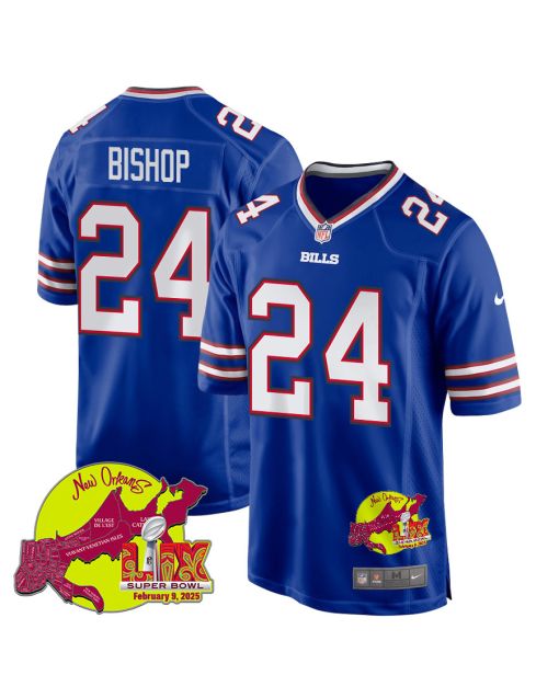 Cole Bishop 24 Buffalo Bills Super Bowl LIX New Orleans Patch Game Men Jersey – Royal