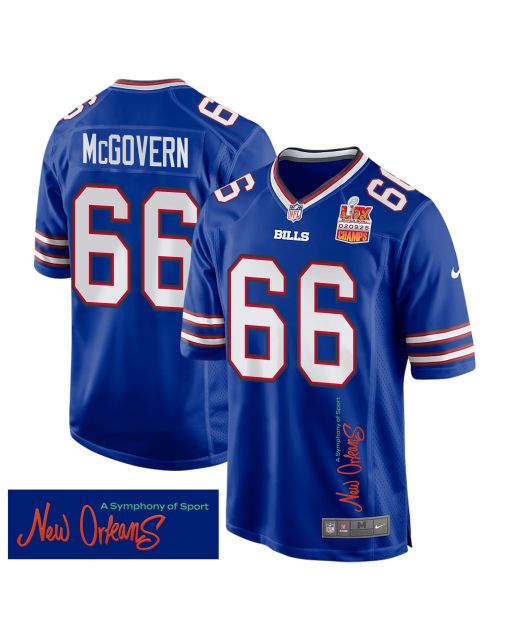 Connor McGovern 66 Buffalo Bills Super Bowl LIX Champions Patch ‘New Orleans – A Symphony of Sport’ EMBROIDERED Game Men Jersey – Royal