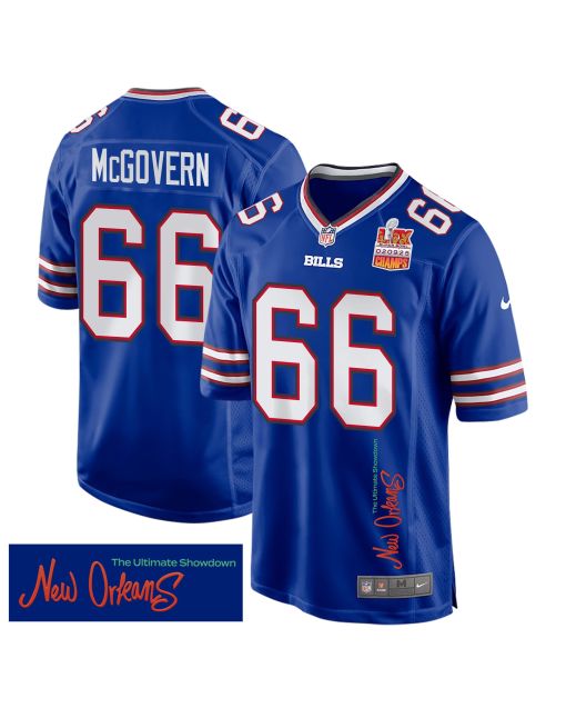 Connor McGovern 66 Buffalo Bills Super Bowl LIX Champions Patch ‘New Orleans – The Ultimate Showdown’ EMBROIDERED Game Men Jersey – Royal