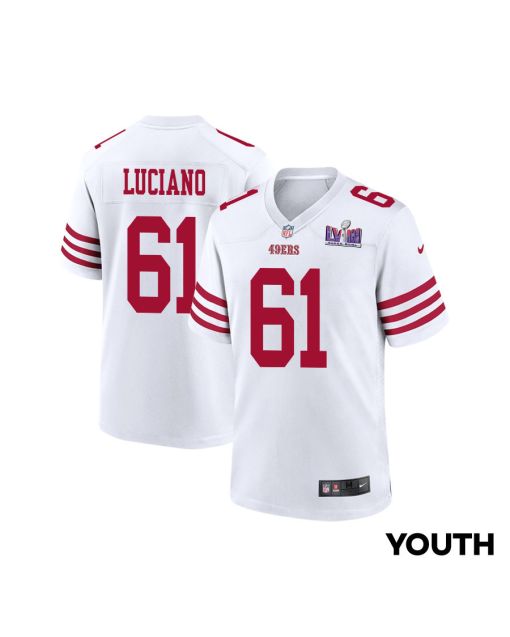 Corey Luciano 61 San Francisco 49ers Super Bowl LVIII Patch Game YOUTH Jersey – White