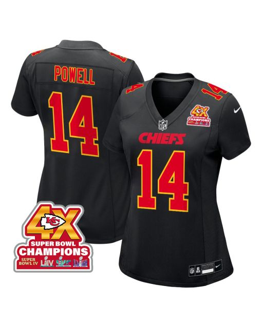 Cornell Powell 14 Kansas City Chiefs Super Bowl LVIII Champions 4X Fashion Game Women Jersey – Carbon Black