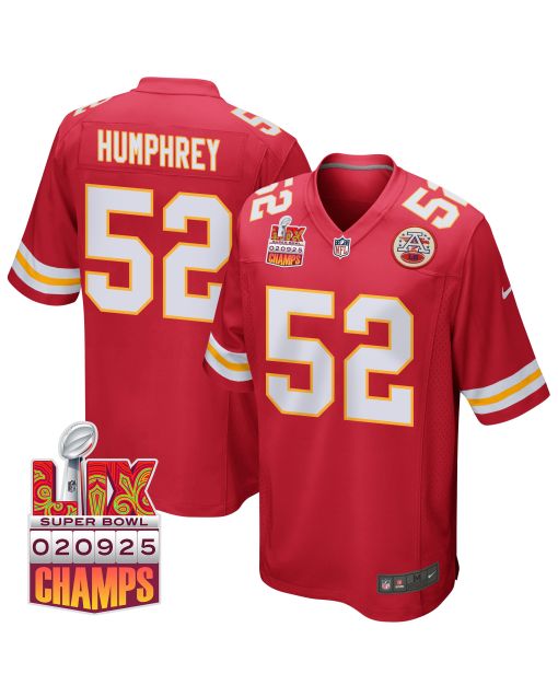 Creed Humphrey 52 Kansas City Chiefs Super Bowl LIX Champions Patch Game Men Jersey – Red