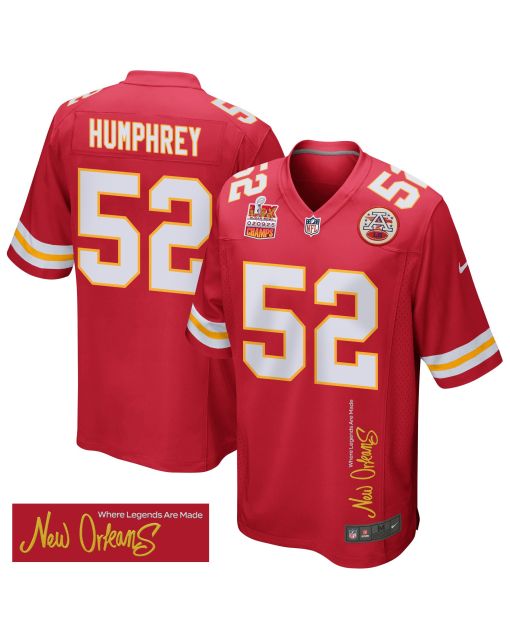 Creed Humphrey 52 Kansas City Chiefs Super Bowl LIX Champions Patch ‘New Orleans – Where Legends Are Made’ EMBROIDERED Game Men Jersey – Red