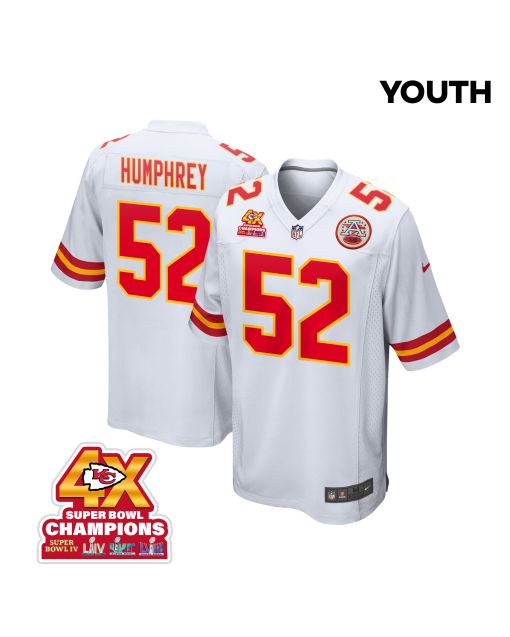 Creed Humphrey 52 Kansas City Chiefs Super Bowl LVIII Champions 4X Game YOUTH Jersey – White