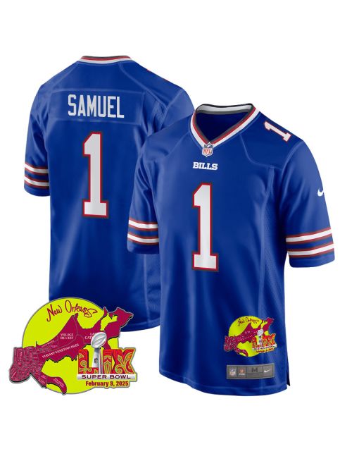 Curtis Samuel 1 Buffalo Bills Super Bowl LIX New Orleans Patch Game Men Jersey – Royal