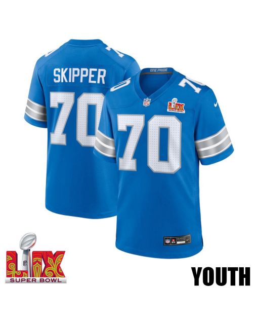 Dan Skipper #70 Detroit Lions Super Bowl LIX YOUTH Jersey – Blue