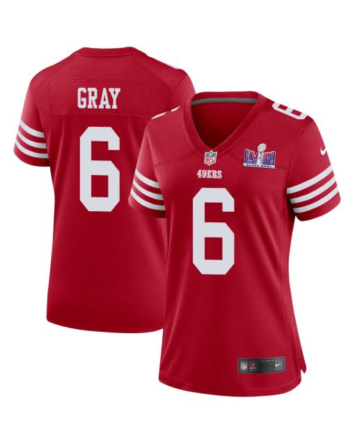 Danny Gray 6 San Francisco 49ers Super Bowl LVIII Patch Game Women Jersey – Scarlet