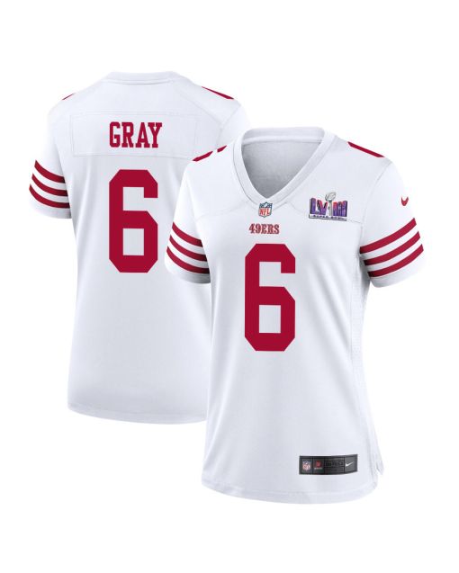 Danny Gray 6 San Francisco 49ers Super Bowl LVIII Patch Game Women Jersey – White