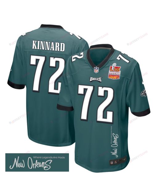 Darian Kinnard 72 Philadelphia Eagles Super Bowl LIX Champions Patch ‘New Orleans – Where Legends Are Made’ EMBROIDERED Game Men Jersey – Midnight Green