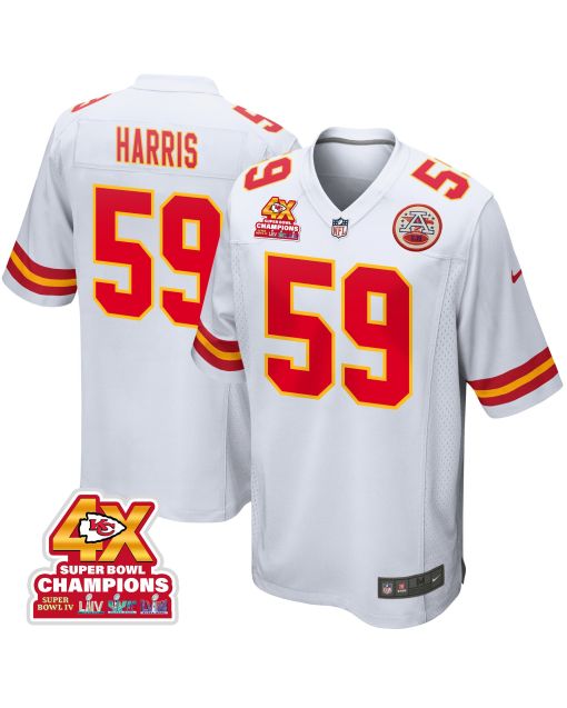 Darius Harris 59 Kansas City Chiefs Super Bowl LVIII Champions 4X Game Men Jersey – White
